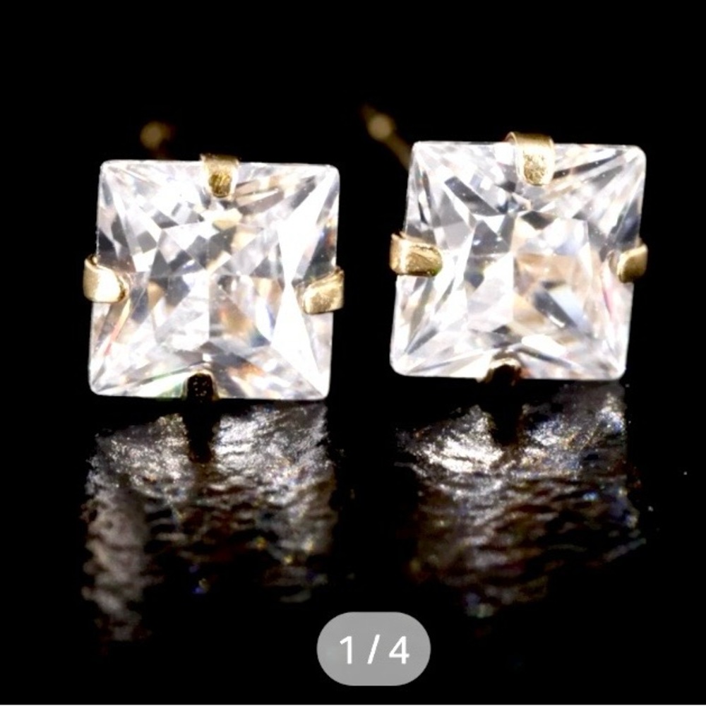 14K Cubic Zirconia Square Stud Earrings